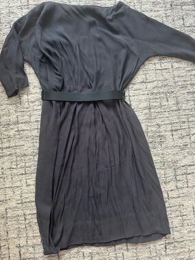 COS Grey Long-Sleeve Pleated Waist Dress